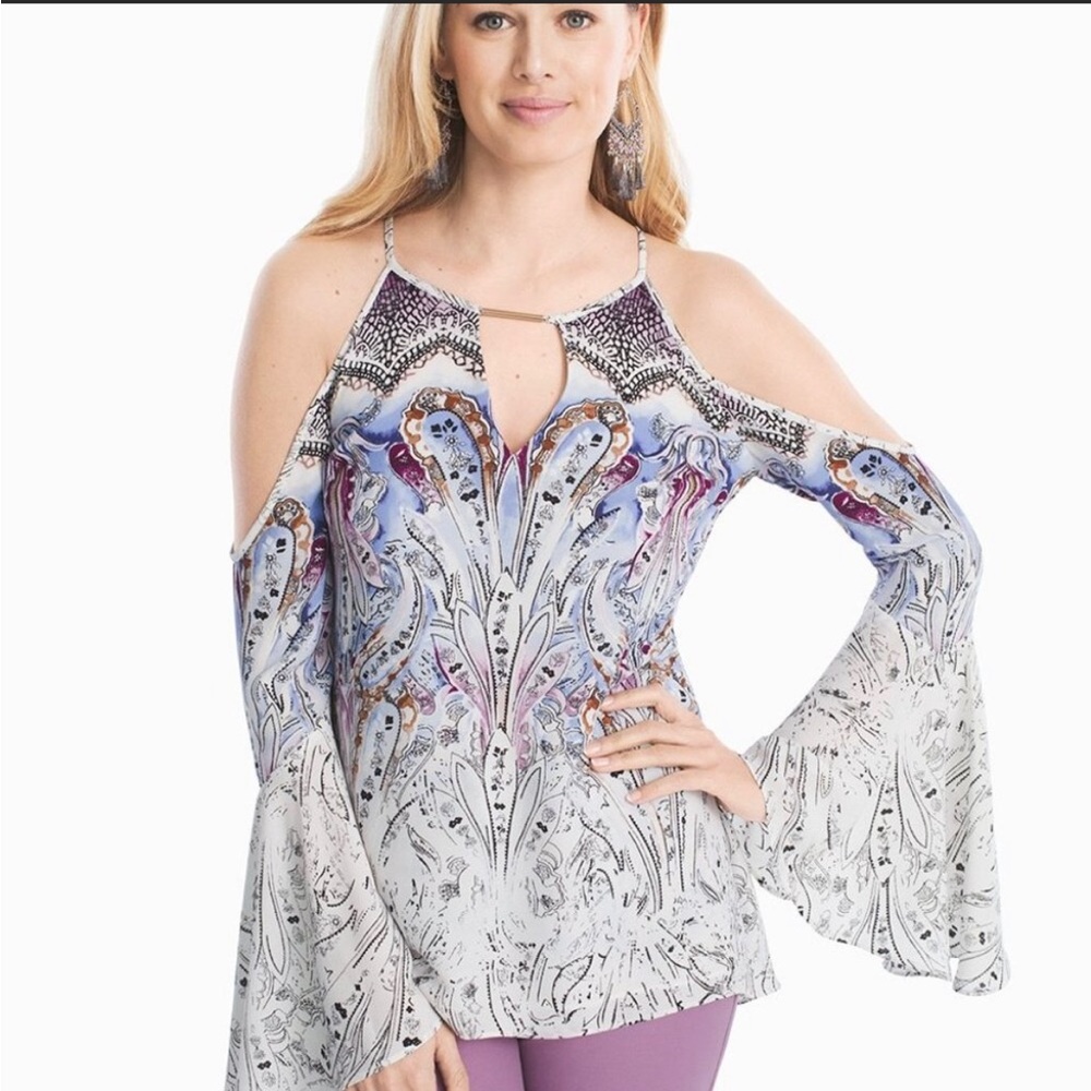 White House Black Market cold shoulder Bohemian style top. Size 0.